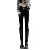 Womens Jeggings Stretch Tummy Control Jean Legging with Pockets-Black