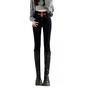 Womens Jeggings Stretch Tummy Control Jean Legging with Pockets-Black