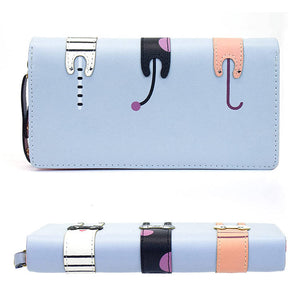 Womens Cute Cat Wallet Bifold Long Coin Purse with Zipper-LightBlue