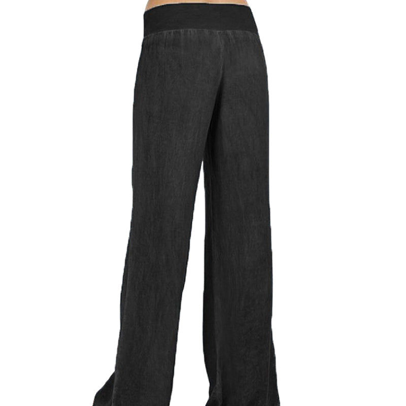 Womens Casual Leg Palazzo Pants Loose Straight Trousers-Black