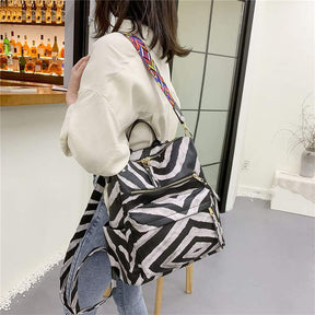 Fashion Backpack Multipurpose Print Leather Travel Shoulder Bag-Black Zebra