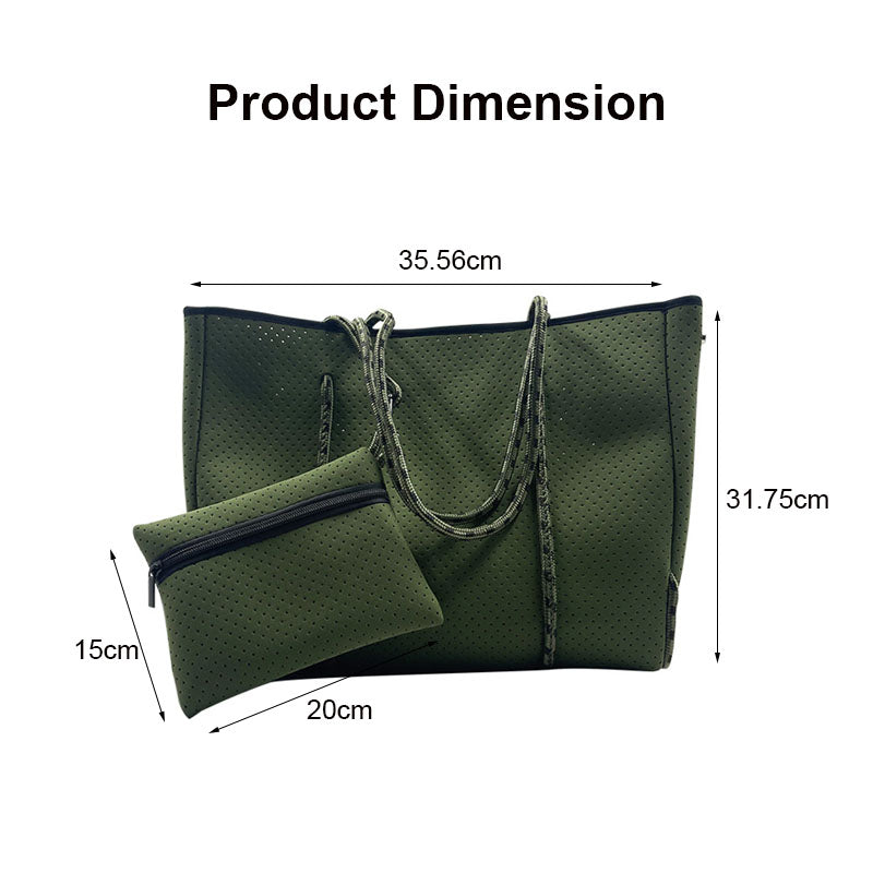 2Pcs Shoulder Bag Large Capacity Stripe Design Lightweight Handbag-DarkGreen