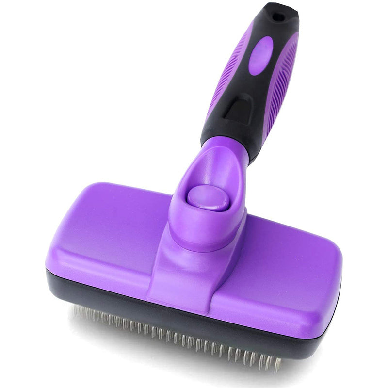 Self-Cleaning Slicker Brush for Pet Grooming Brush to Remove Long Loose Fur-Purple