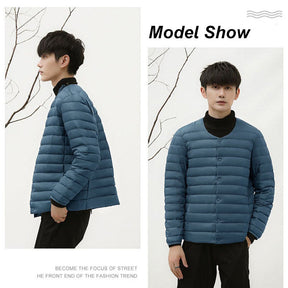 Mens Down Jacket Packable Lightweight Two Wear Waterproof Coat-HazeBlue