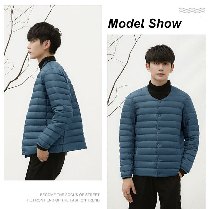 Mens Down Jacket Packable Lightweight Two Wear Waterproof Coat-HazeBlue