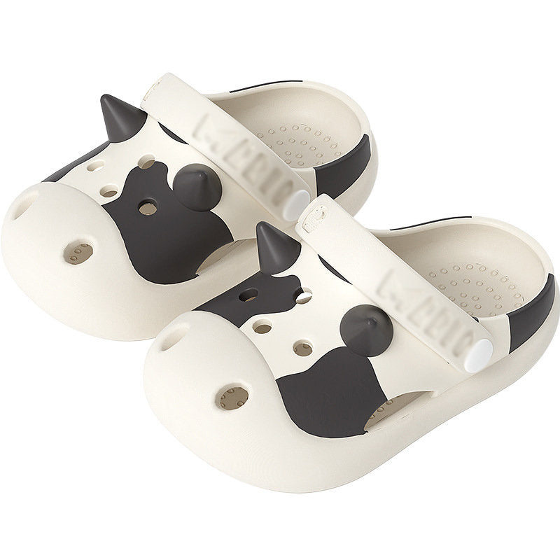 Cute Cow Garden Clogs for Kids Non-Slip Sandals Indoor/Outdoor-White