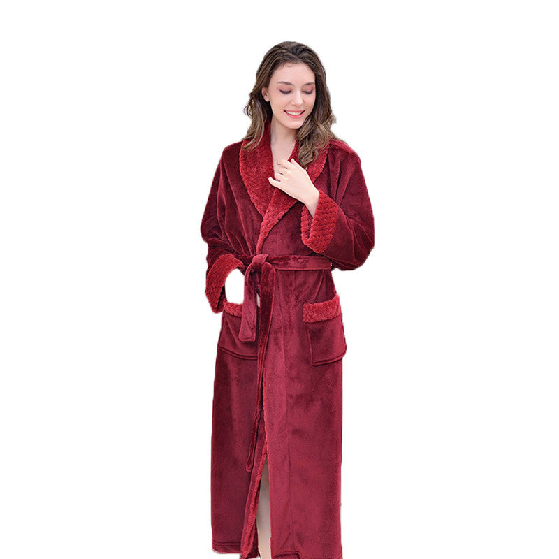 Warm Soft Plush Robe with Pockets for Unisex-Wine Red