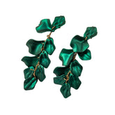 Long Drop Rose Petal Earrings for Women and Girls-Green