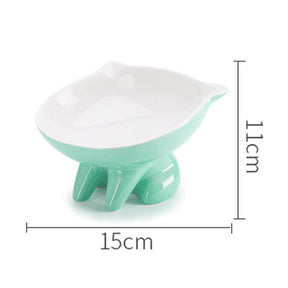 Raised Ceramic Cat Food Q Bowl Dish Tilt Angle Protect Cats Spine-Green