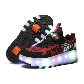 Kids Roller Shoes LED Light Rechargeable with Double Wheel-Black