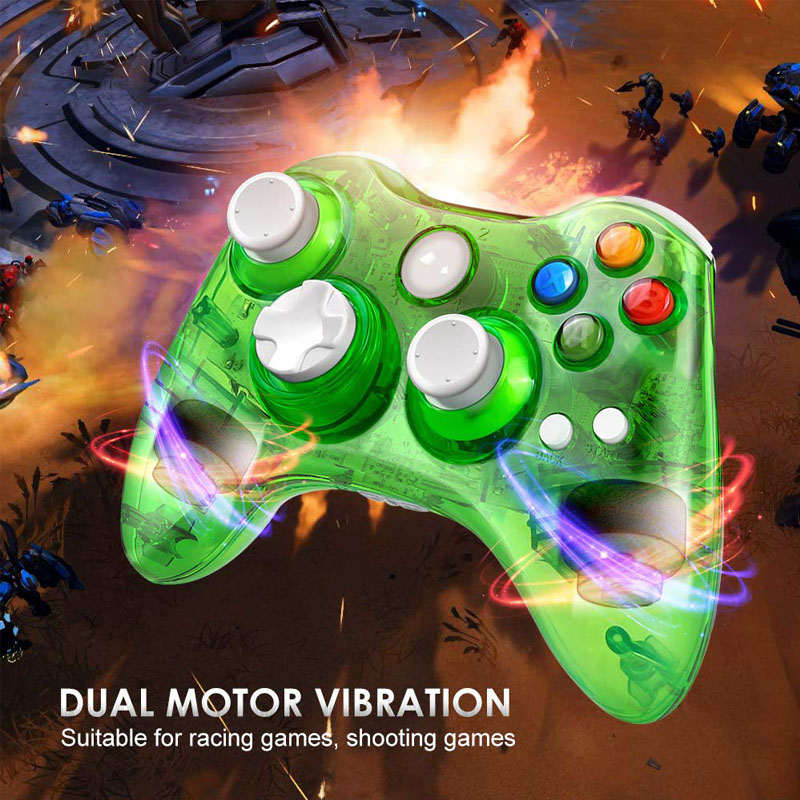 Wireless Controller Double Motor Vibration for Xbox 360 Windows-Green