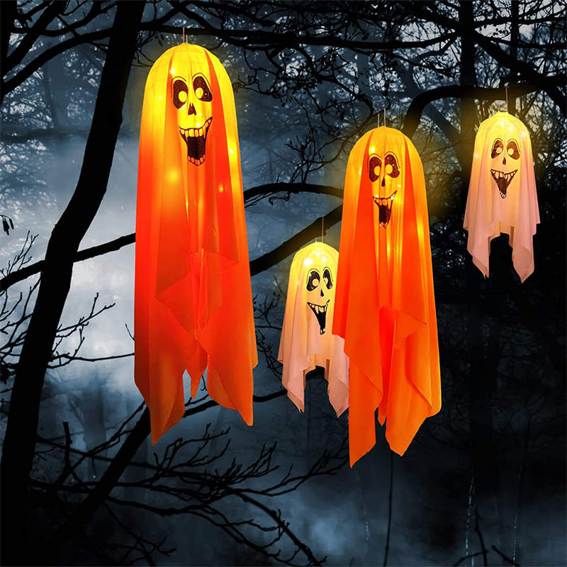 4 Packs Halloween Decorations Hanging Ghost Lights Scary String Lights for Yard Lawn Scenes Party