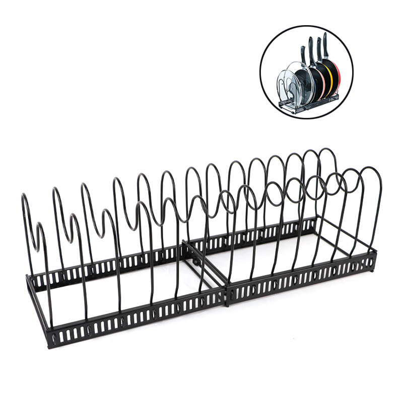 Expandable Pot Organizer Rack 14 Dividers Adjustable for Kitchen-Black