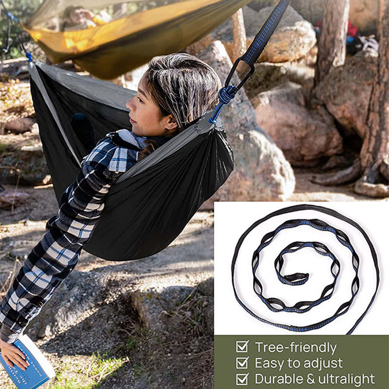 Camping Portable Hammocks with 2 Tree Straps for Travel Beach Backyard-DarkGreen