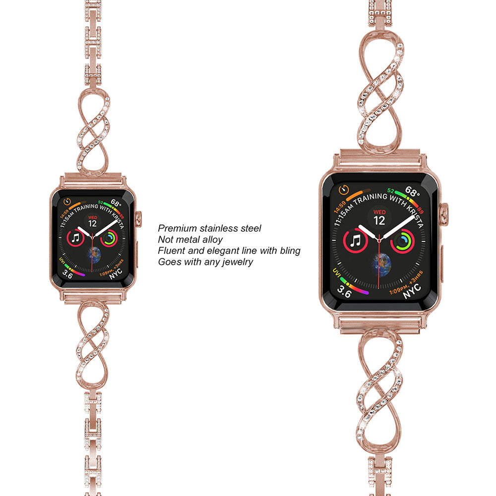 8 Shape Watch Band Stainless Steel Wristbands for Apple IWatch Series SE/1/2/3/4/5/6 For Women-Rose Gold