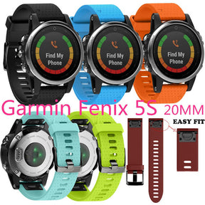Watch Band For Garmin Fenix  Fenix 5S/ 5S Plus/6S/ 6S Pro Soft Silicone 20mm Replacement Strap Black Steel Buckle-Red