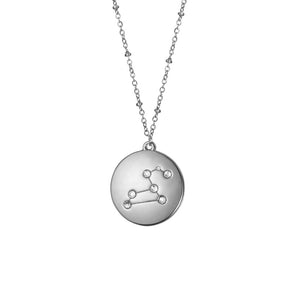 12 Constellation Coin Disc Silver Necklace Engraving Astrology Pendant-Leo