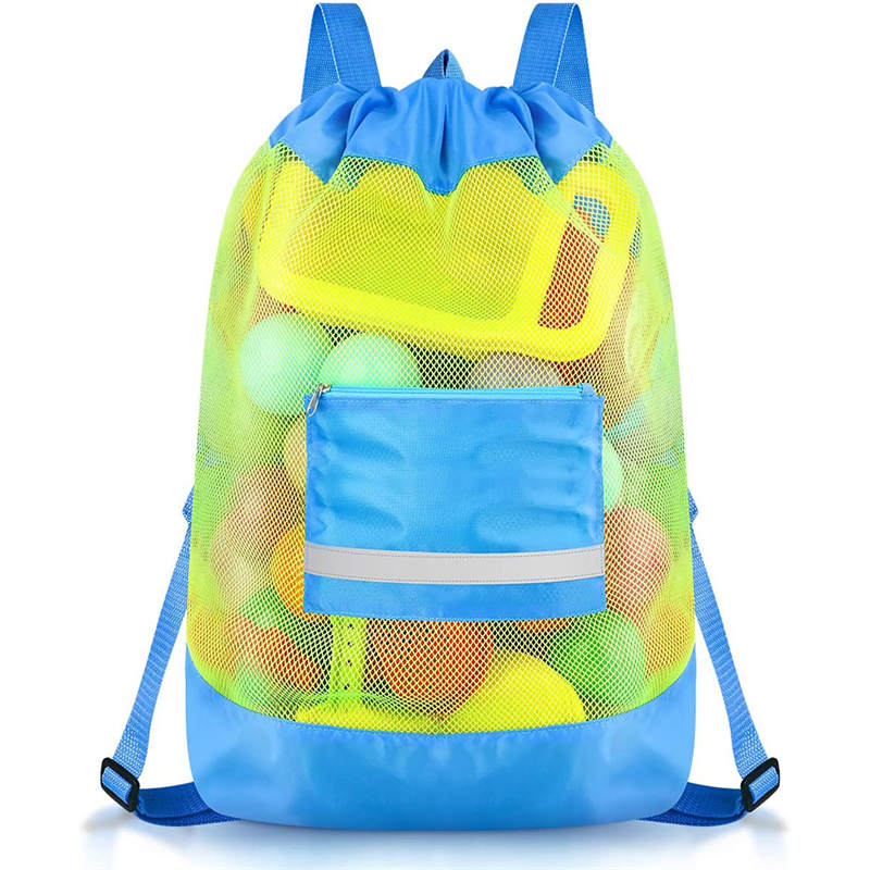 Mesh Beach Bag Durable Toy Backpack with Drawstring