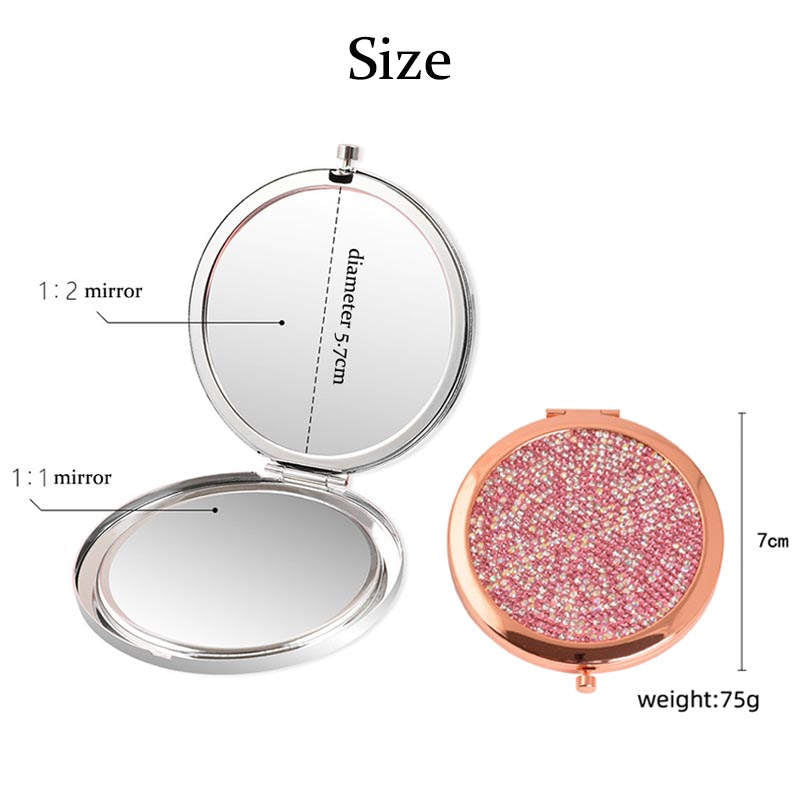 Rhinestone Magnifying Compact Makeup Mirror 2X/1X Mirror-White