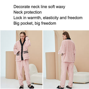 Women's Fleece Fashion Cardigan Pajama Set-Pink