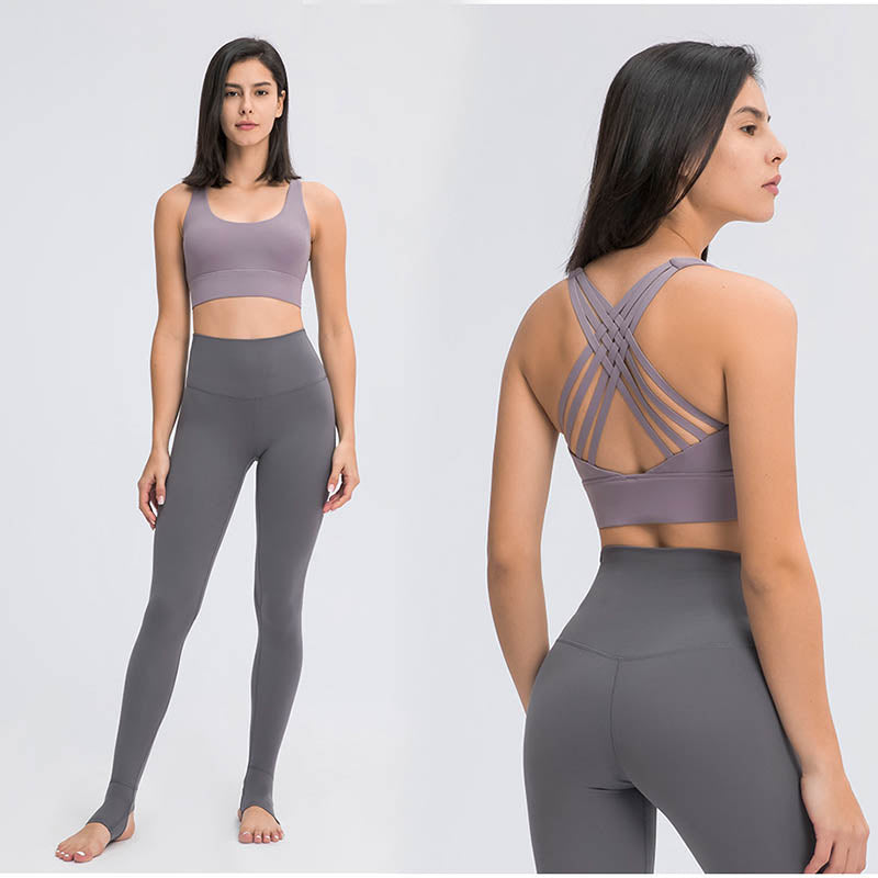 High Support Sports Bras Breathable Strappy Crisscross Back Tops-Light Purple