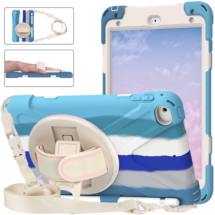 iPad Case With Pencil Stand+Rotating Stand+Shoulder Strap For iPad Mini 4/5 -Blue