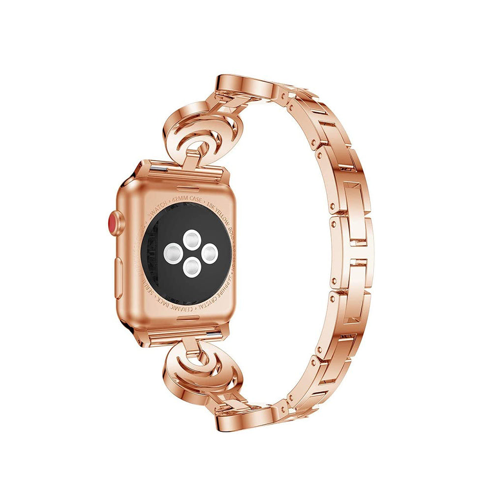 Stylish Hollow Diamond Breathable Metal Watch Band For Apple Watch SE/6/5/4/3/2/1(Rose Gold)