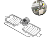 Faucet Sponge Holder Rustproof Sink Caddy for Dishcloth-Silver with Rod