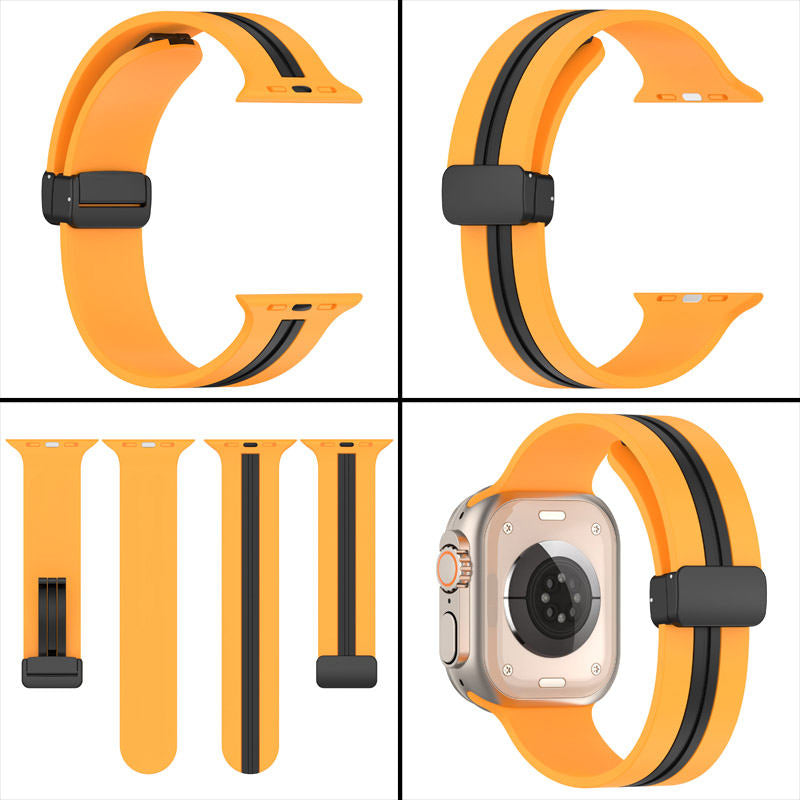 Silicone Bicolor Band with Magnetic Folding Buckle for Apple Watch-7