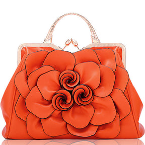 Womens Rose Flower Evening Clutches Formal Party Totes Shoulder Bag-Orange