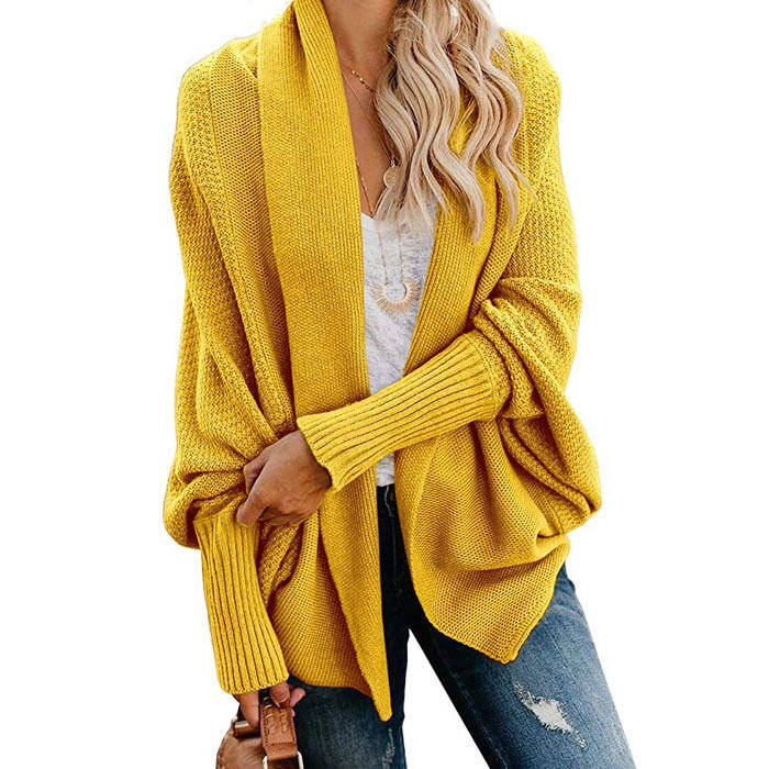 Women's Batwing Knitted Oversized Slouchy Solid Cardigan Sweater Knit Outwear-Yellow