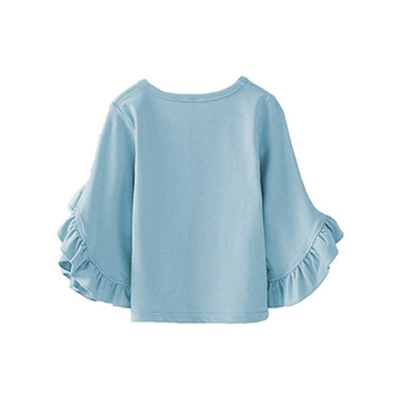 Little Girls Ruffle Bat T Shirt Pullover Autumn Spring Princess Tops-Gray Blue