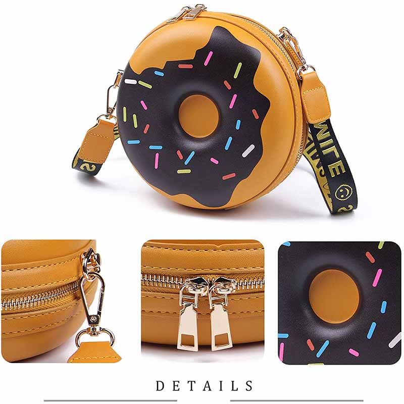 Womens Doughnut Crossbody Purse PU Shoulder Bag-Brown