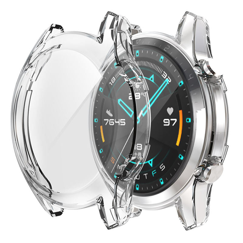 TPU Screen Protector Case For Huawei Watch GT2 42mm&46mm with HD Tempered Glass-Clean