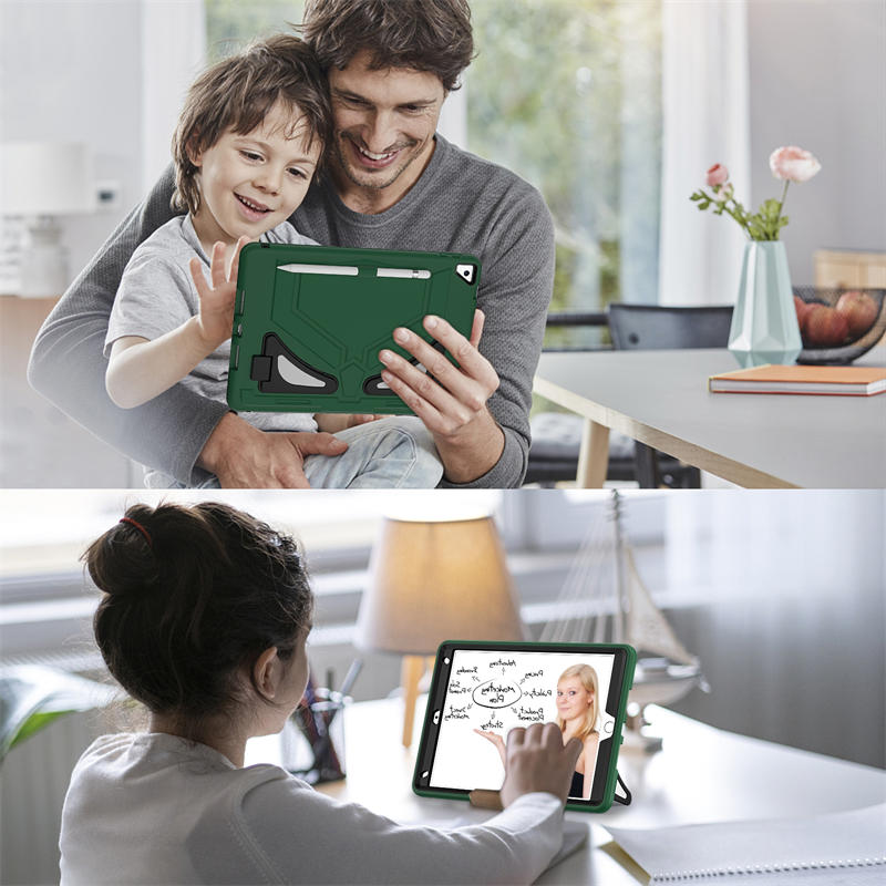 Tablet Case Kids Friendly with Pencil Holder for iPad 11 2020/2021/2022-GreenBlack