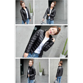 Lookbook Womens Lightweight Puffer Jacket Winter Stand Collar Short Coat-Black