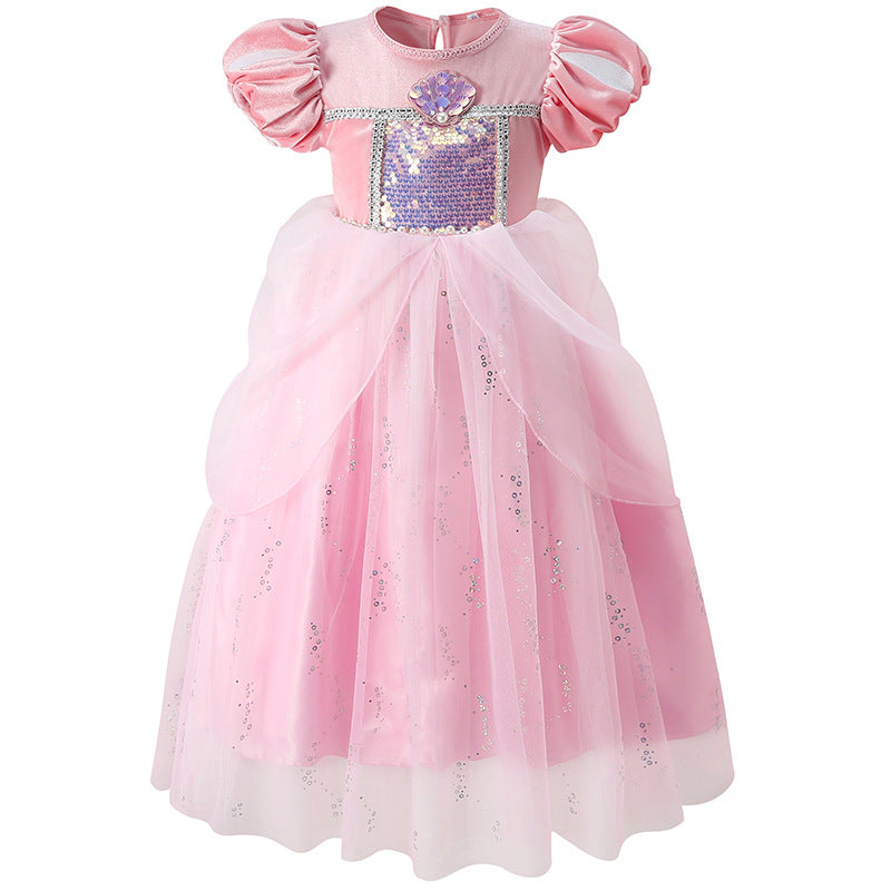 Dressy Princess Gown for Girls Sequins Tulle Dress Halloween Costume