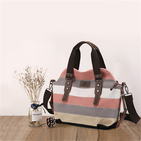 Canvas Handbag Multi-Color Striped Shoulder Bag for Women-Fashion