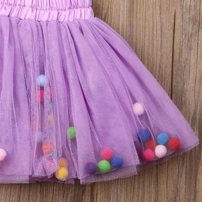 Girl Tutu Skirt Fluffy Toddler Tulle Tutus 3 Layers With Pom Pom Puff Balls-Purple