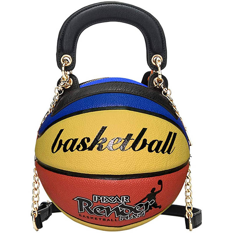 Basketball Shaped Handbags PU Adjustable Strap Messenger Bag for Women Girls-YellowColor