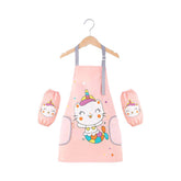 Kids Adjustable Kitchen Apron with Sleeve Covers for Cooking Painting-Pink Cat