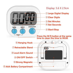 2 Packs Small Kitchen Timer Magnetic Digital Minute Second Timers-White