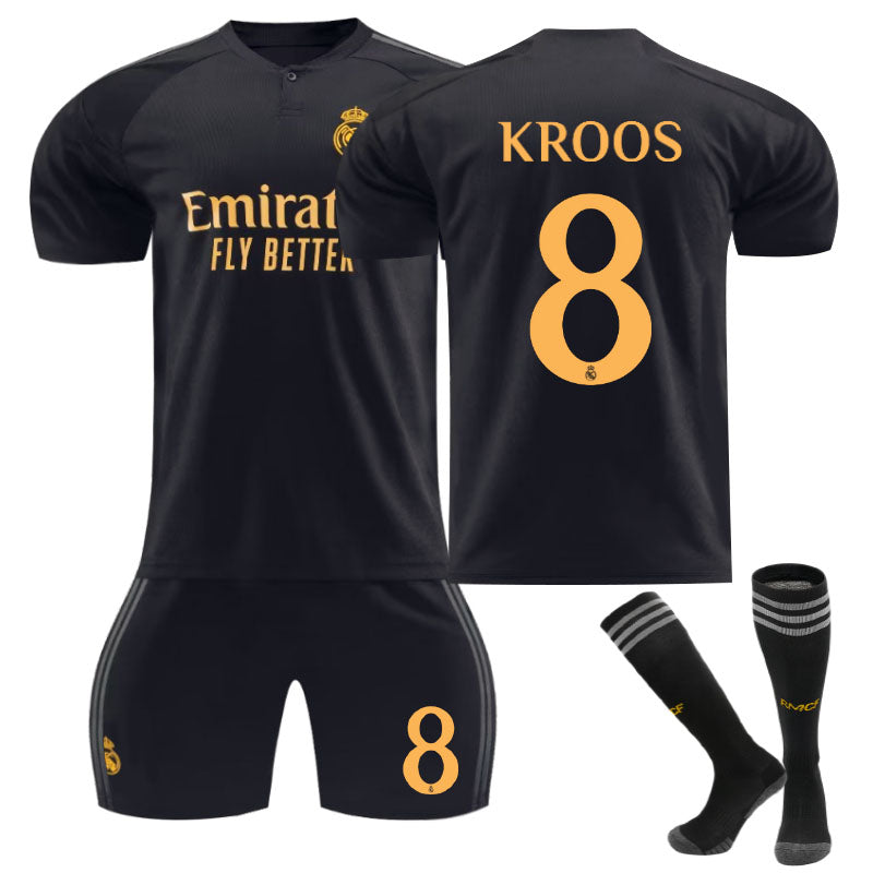 Real Madrid Second Away Jersey KROOS. #8 Soccer Jersey Kids Adult 3Pcs Jersey Kits