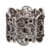 Womens Vintage Filigree Cuff Bangle Bracelet-AncientSilver