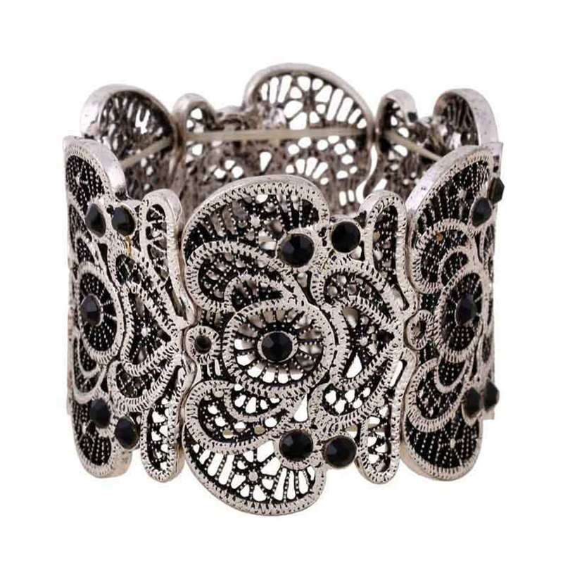 Womens Vintage Filigree Cuff Bangle Bracelet-AncientSilver