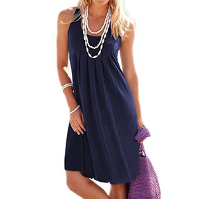 Summer Beach Tank Dresses Sleeveless Tunic Long Dress-DarkBlue