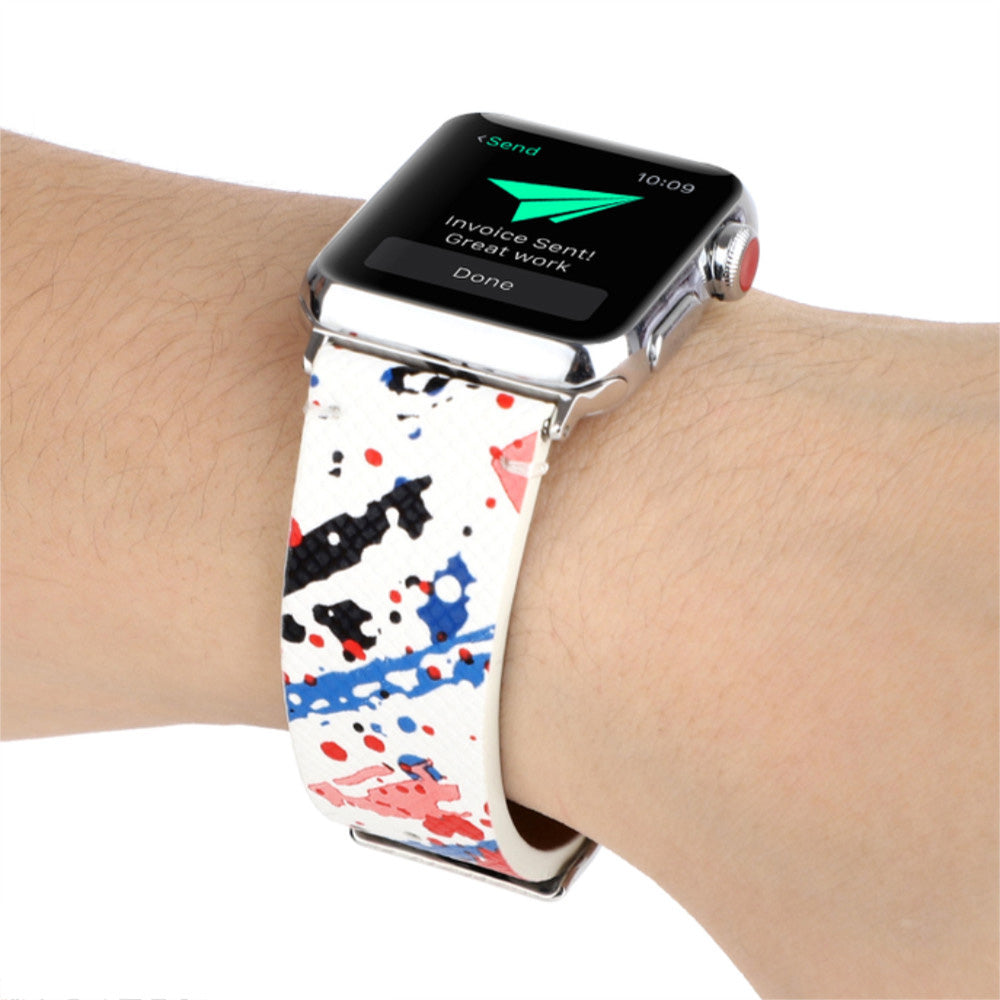 Graffiti Painted PU Leather Watch Band Microfiber Design For Apple Watch SE/6/5/4/3/2/1(Graffiti2)