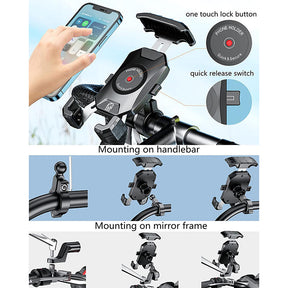 Anti-Theft Motorcycle Phone Mount 360 Rotation for 4.0-7.0 Inch Smartphones-Rearview Mirror
