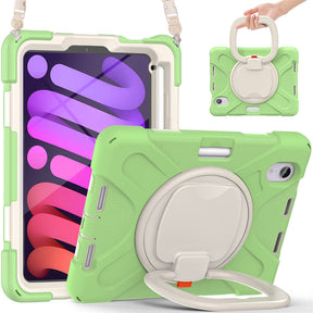 OnePieceB iPad Case For iPad Mini 6 Rugged Shockproof Case With Holder and Shoulder Strap-MatchaGreen