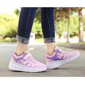 Childrens Roller Skate Shoes Sneaker with Double Wheel-918 Pink